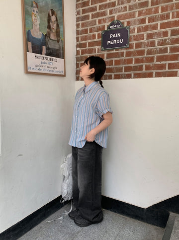 Yudi Color Stripe Collar Short Sleeve Shirt